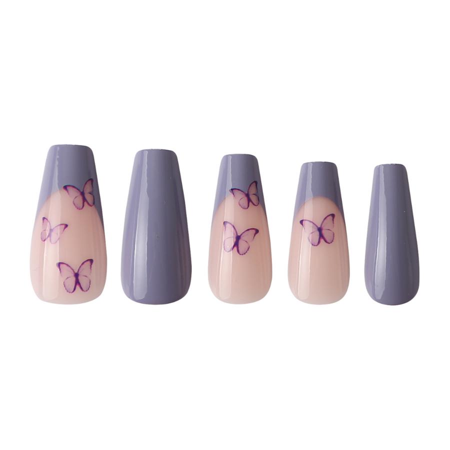 Unboxed Lavender Butterfly (Coffin) Press-on Nails