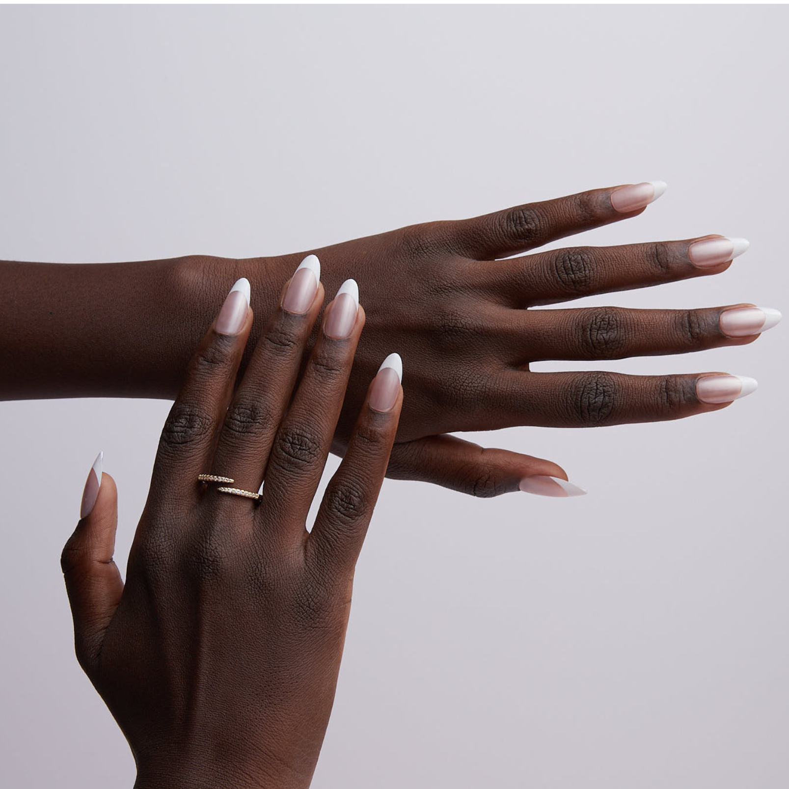 Stunning French Chrome Press On Nails Glued in Fingernails