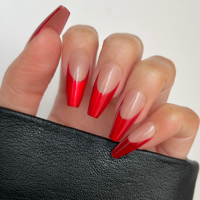 Red Chrome Coffin Press-on Nails