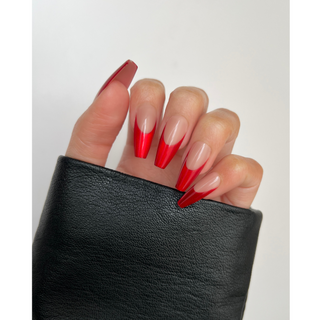 Red Chrome Coffin Press-on Nails