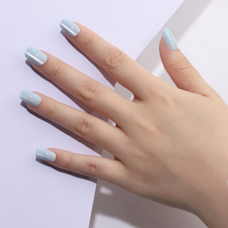 Baby Blue Cat Eye Press On Nails Glued on Fingernails