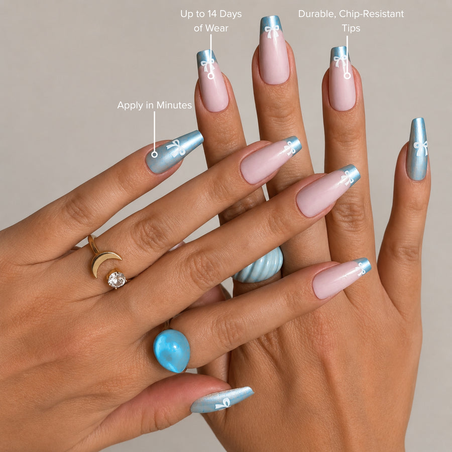 Blue Coquette Coffin Sleek Press-On Nails - PaintLab