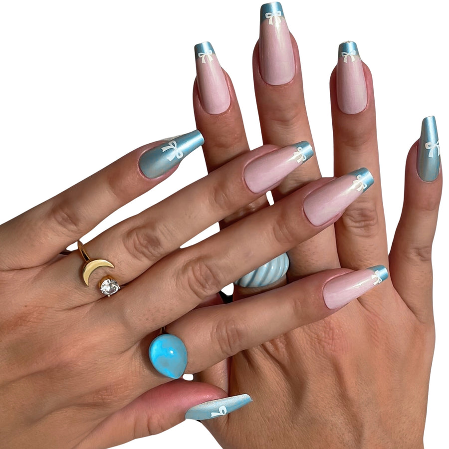 Blue Coquette Coffin Sleek Press-On Nails - PaintLab