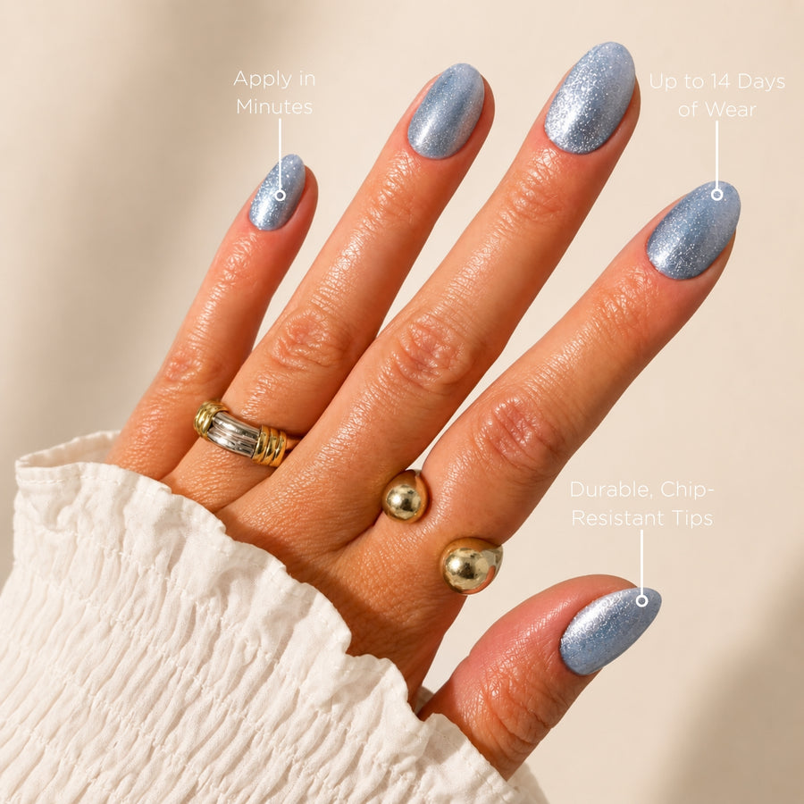Blue Velvet Cat Eye Oval Press-On Nails - PaintLab