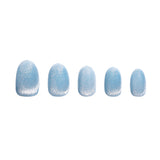 Blue Velvet Cat Eye Oval Press-On Nails - PaintLab