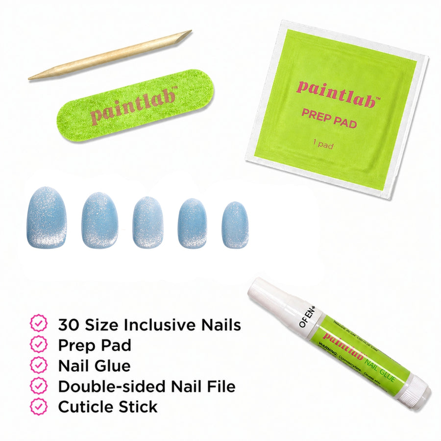 Blue Velvet Cat Eye Oval Press-On Nails - PaintLab