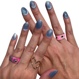Blue Velvet Cat Eye Oval Press-On Nails - PaintLab