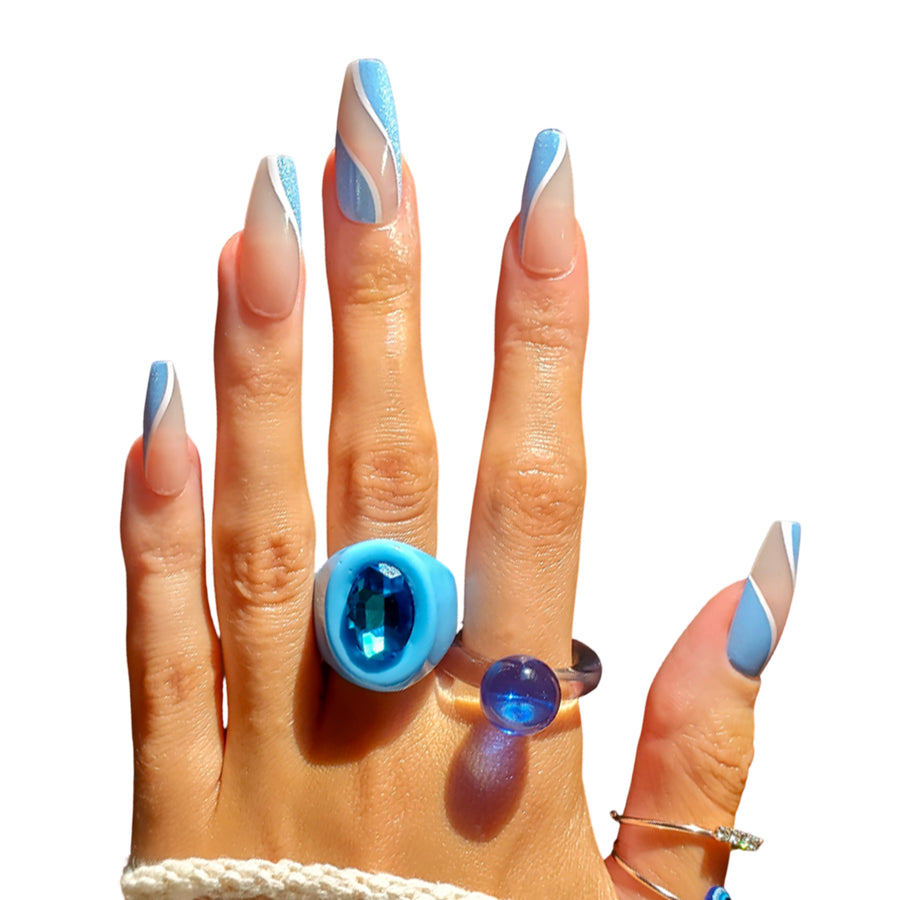 Celestial Waves Coffin Sleek Press-On Nails - PaintLab