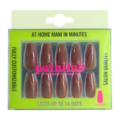 Chocolate Cat Eye Coffin Sleek Press-On Nails - PaintLab