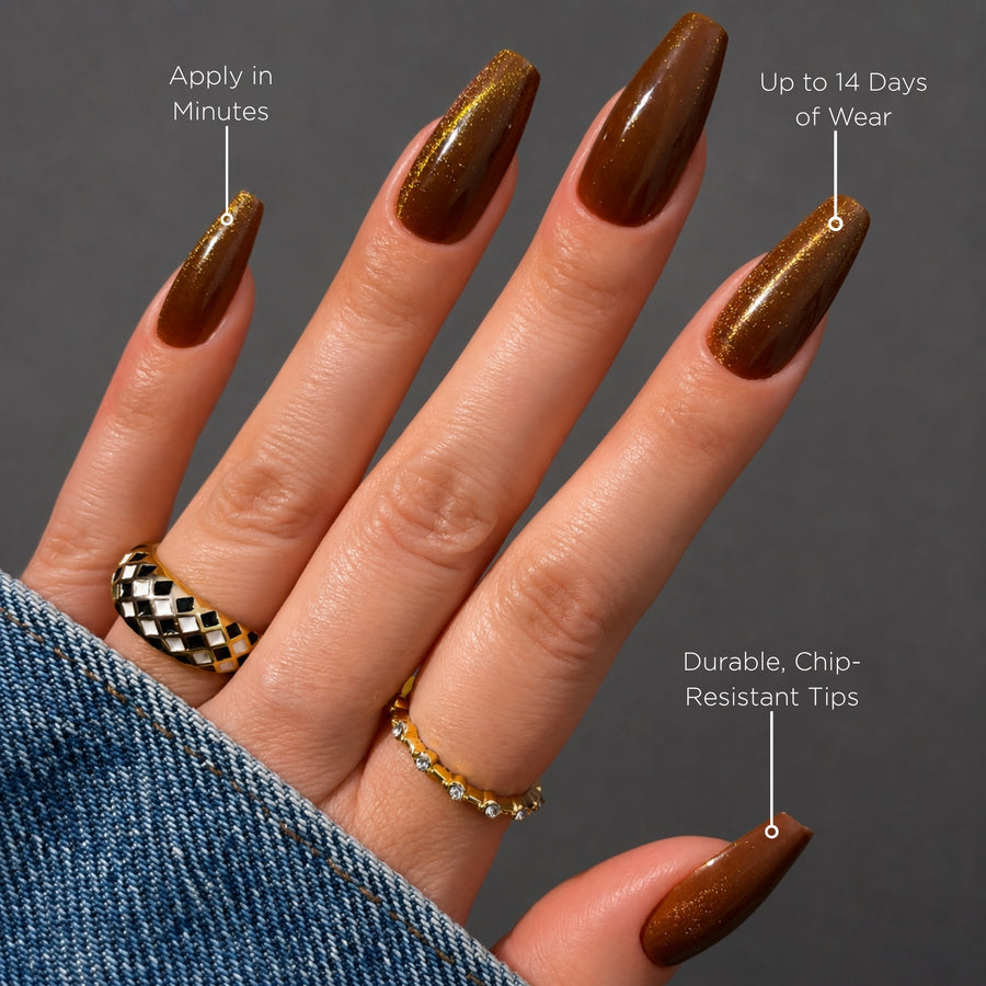 Chocolate Cat Eye Coffin Sleek Press-On Nails - PaintLab
