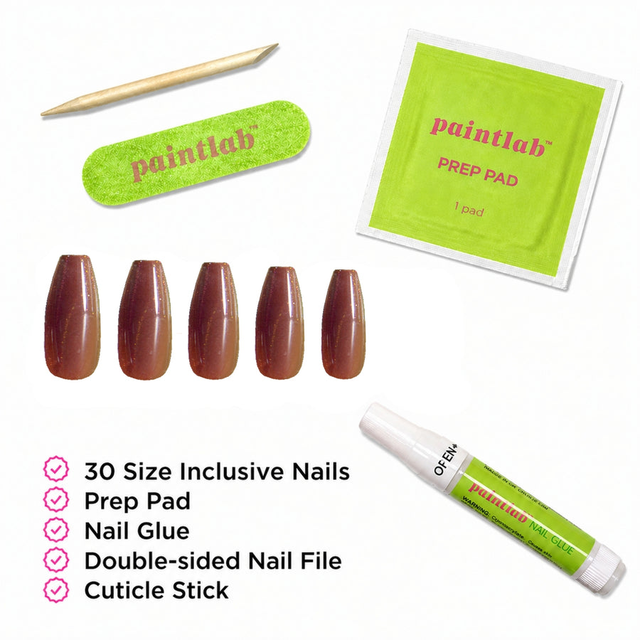 Chocolate Cat Eye Coffin Sleek Press-On Nails - PaintLab