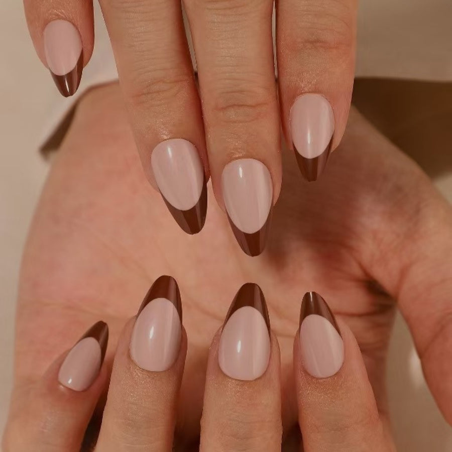 Chocolate Tips Short Almond Press-On Nails - PaintLab
