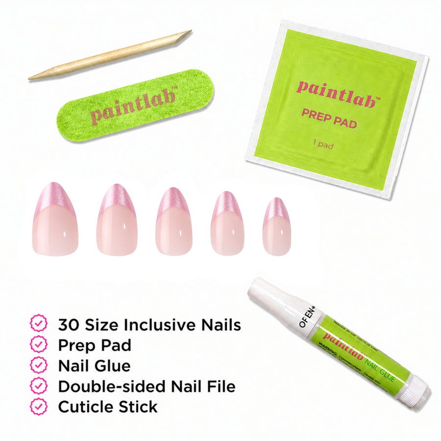 Chrome Pink Tips Short Almond Press-On Nails - PaintLab