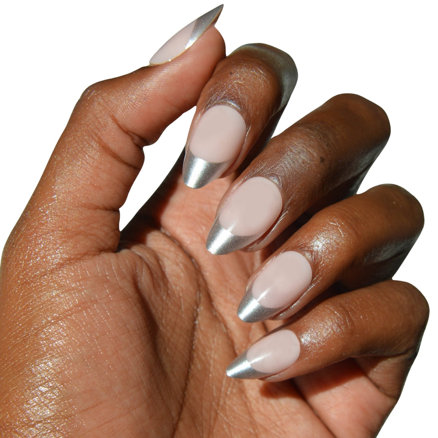 Chrome Silver Tips Short Almond Press-On Nails - PaintLab