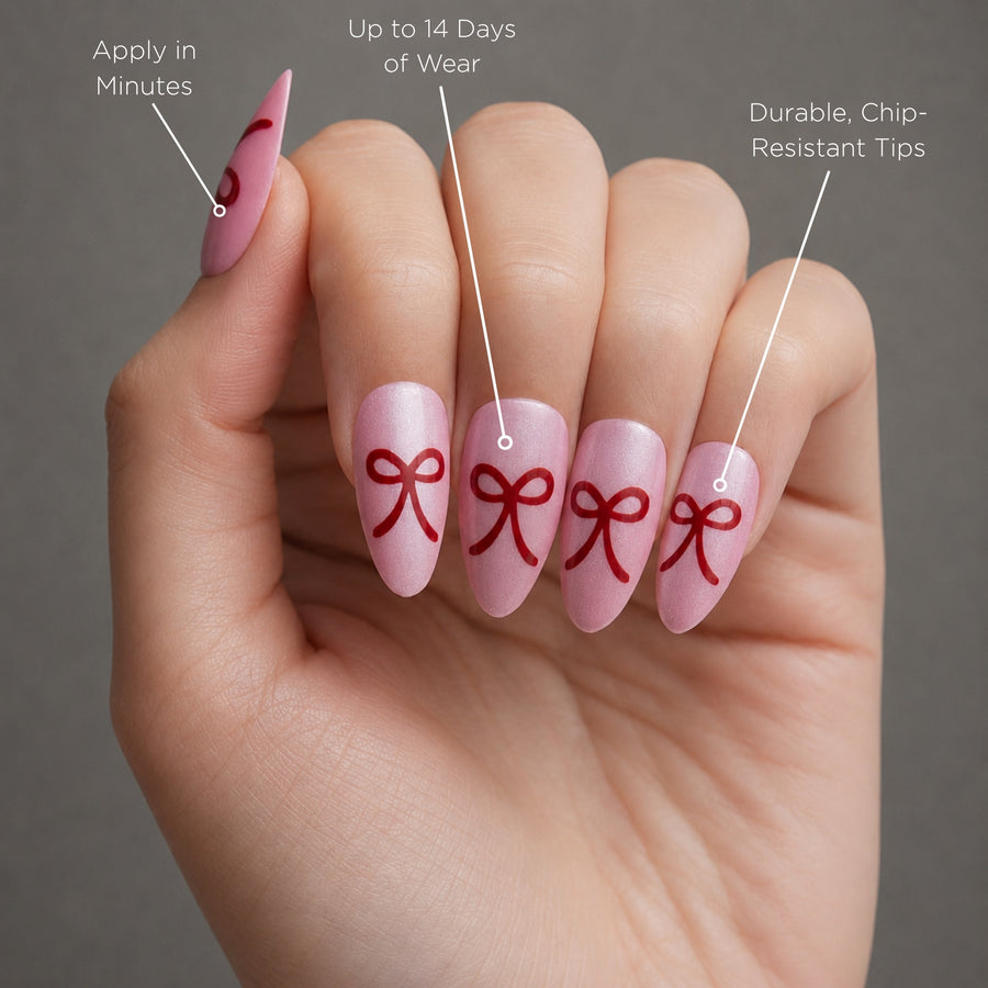 Coquette Bow Almond Press-On Nails