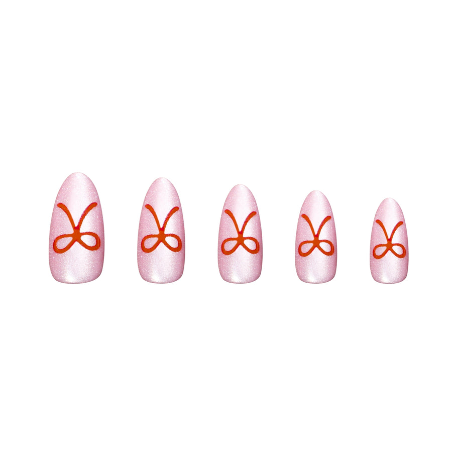 Coquette Bow Almond Press-On Nails