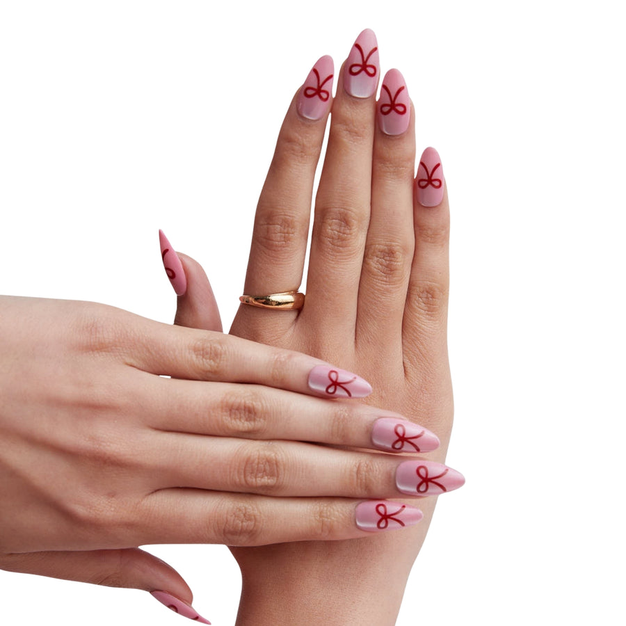Coquette Bow Almond Press-On Nails