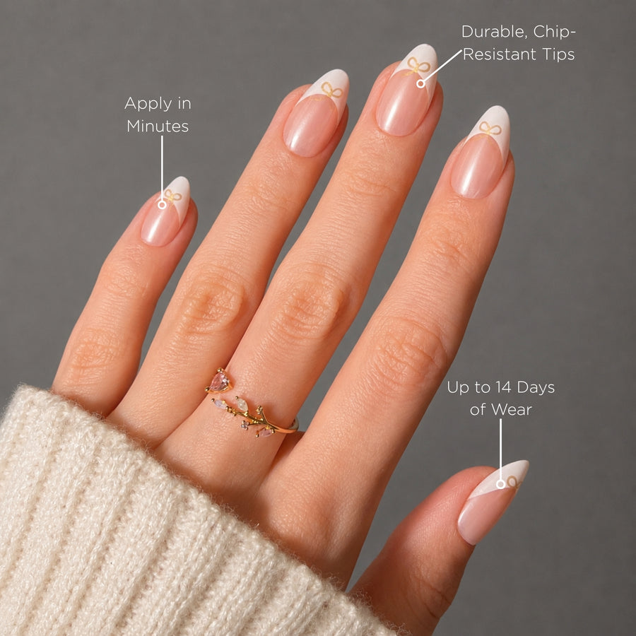 Frenchie Bow Short Almond Press-On Nails - PaintLab