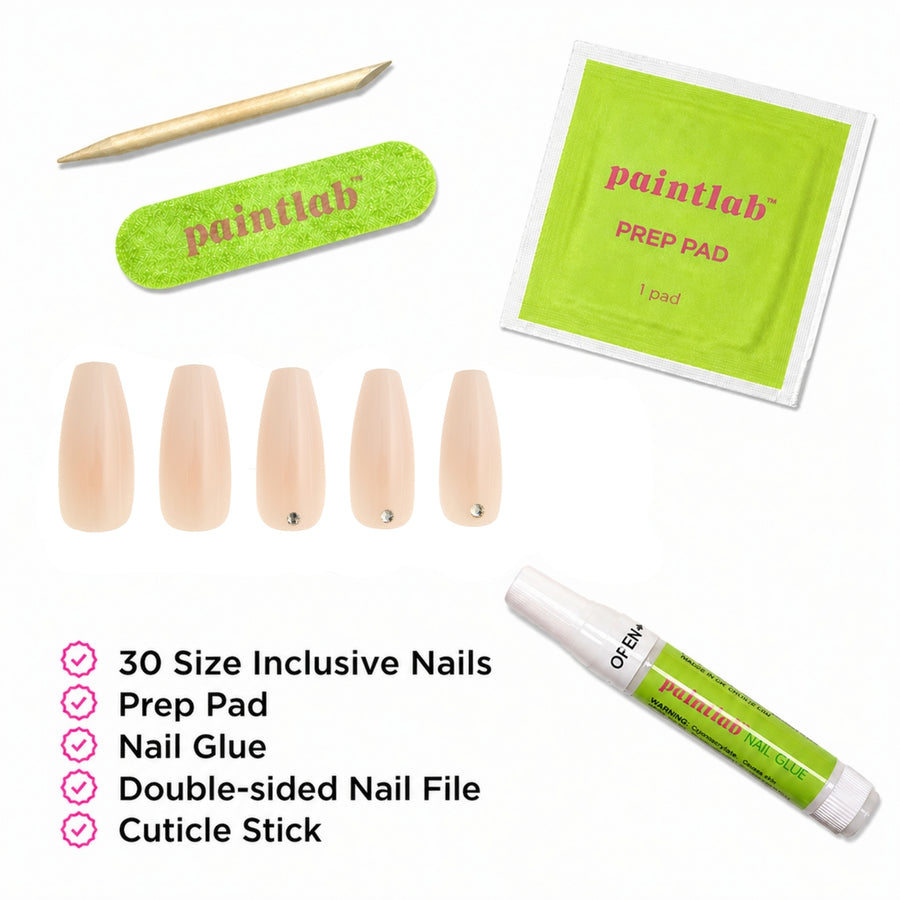 Gradient Nude (With Diamonds) Sleek Coffin Press-On Nails - PaintLab