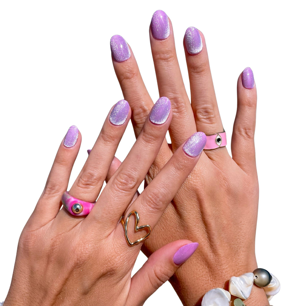 Lavender Fairy Cat Eye Oval Press On Nails