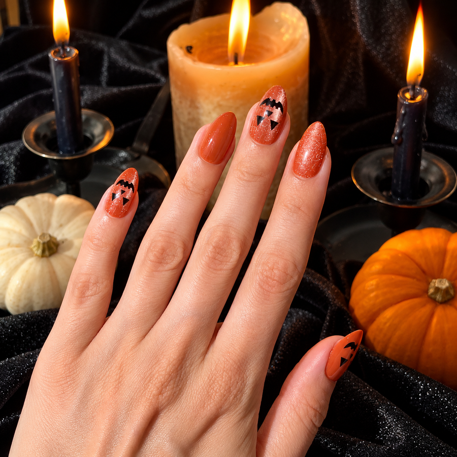 Midnight Ember Short Almond Press-On Nails