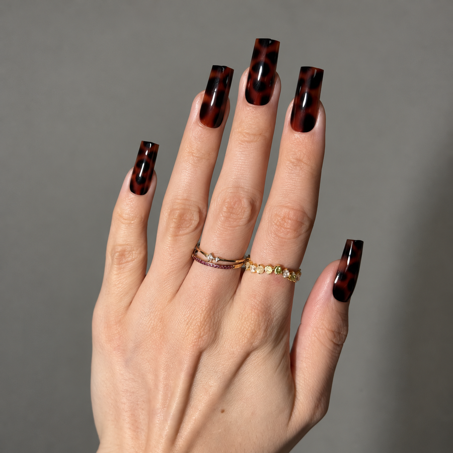 Tortoise Luxe Long Square Press-On Nails - PaintLab