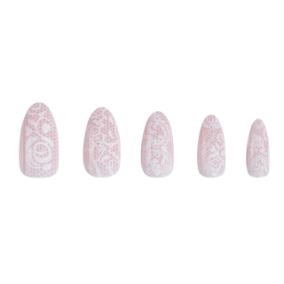 Beige Lace Almond Press On Nails for sale