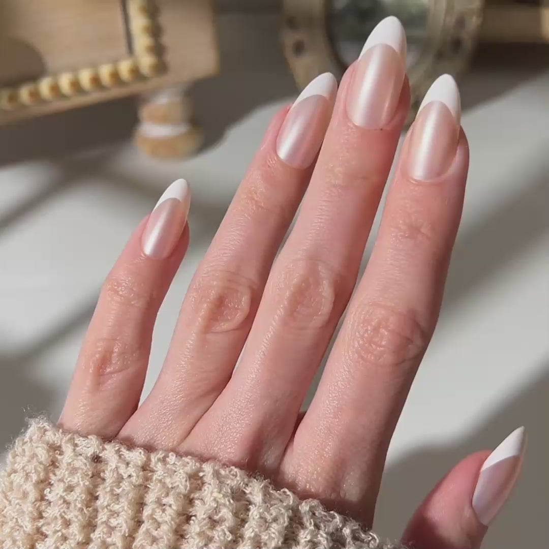 French Chrome Almond Press-On Nails