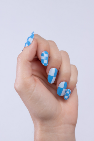 Blue Check Press-on Nails